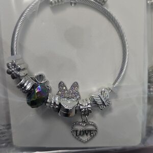 Silver Charm Bracelet with Heart and Butterfly Accents